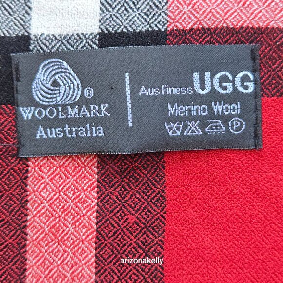 NWOT Ugg Merino Wool Red Plaid Scarf - Picture 5 of 13